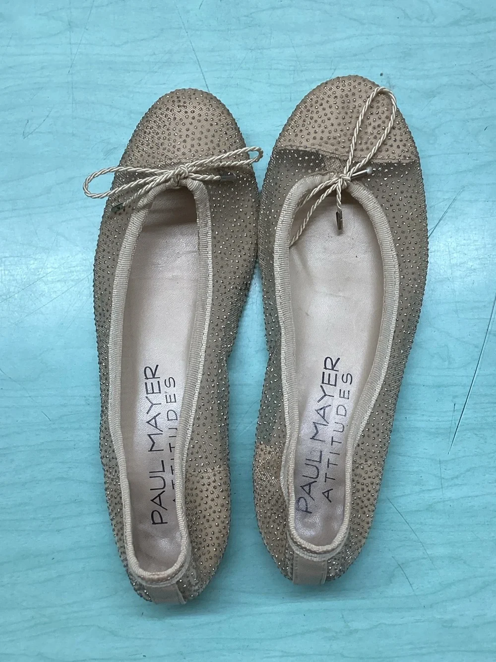 Paul Mayer Taupe Crystal Bow Ballet Flats - Picture 1 of 3
